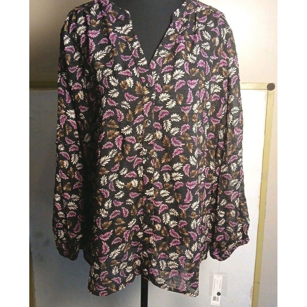 Zac & Rachel Blouse Black Beauty NWT  Size XL 3/4 Sleeve Sheer